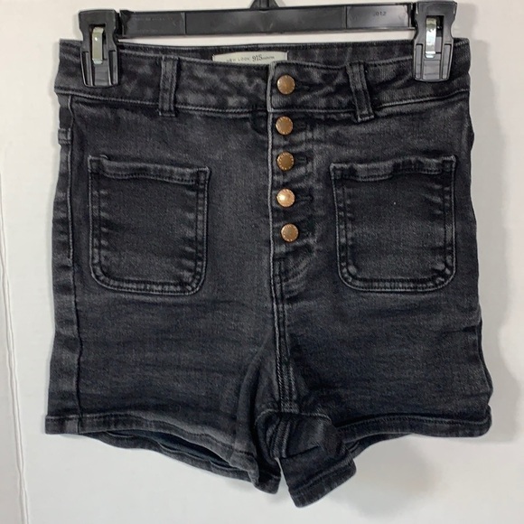 New Look Button Front High Waist Denim Short Faded Black 14T Juniors 164cm - Picture 1 of 4